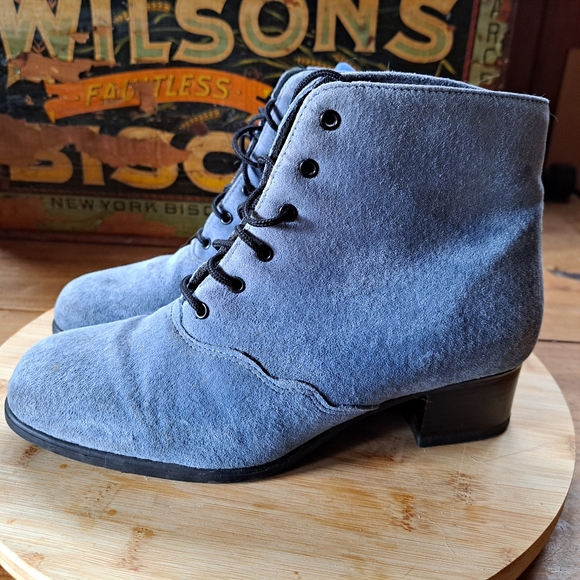 Vintage Shoes - Vintage Ankle Boots, Women Size 7.5, Blue Suede Shoes, Regency, Regence, 1980s